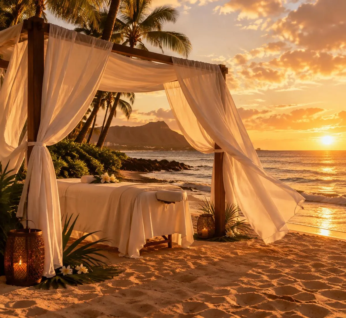 Massage canopy on a quiet Oʻahu beach